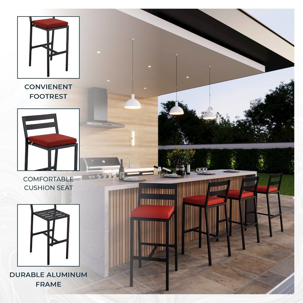 Chelsea Collection Modern Aluminum Outdoor Bar Chair Set of 4. Picture 6