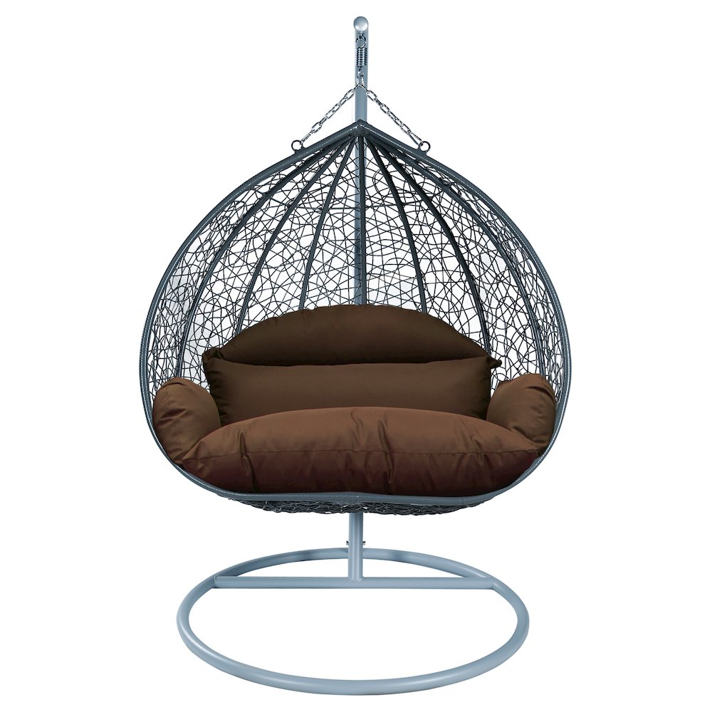 Recluse Collection Modern Outdoor Swing Chair Grey Frame with ES57 Brown Cushion. Picture 3