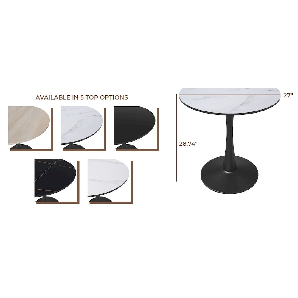 Bristol 27" round dining table Black base with marbled MDF top. Picture 31