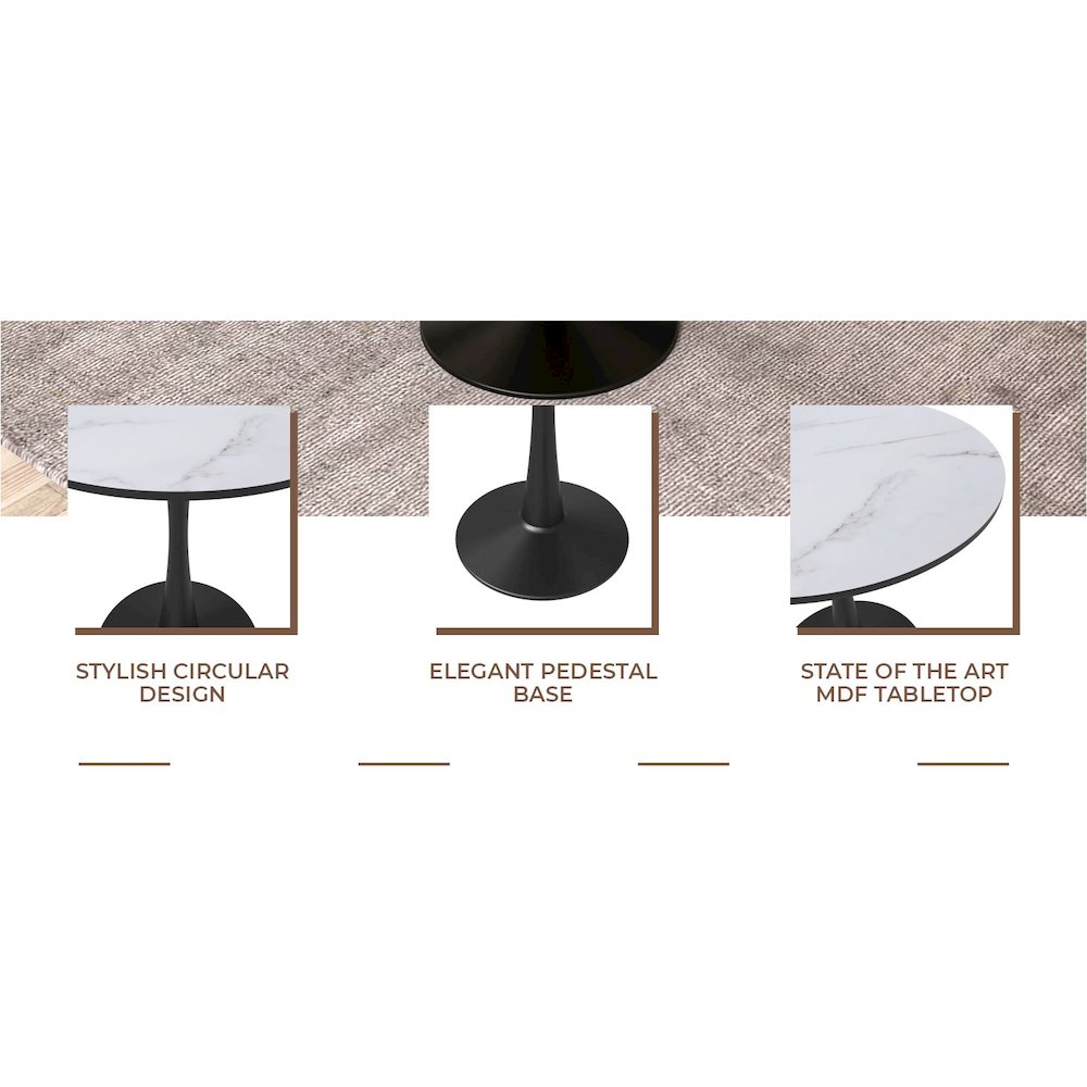 Bristol 27" round dining table Black base with marbled MDF top. Picture 34