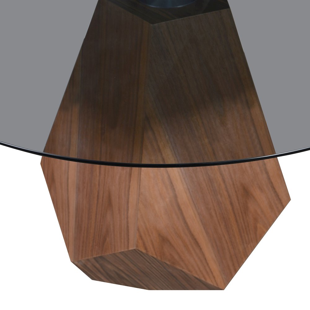 Nebo Modern Dining Table in Walnut Base with BLack Glass Top. Picture 10
