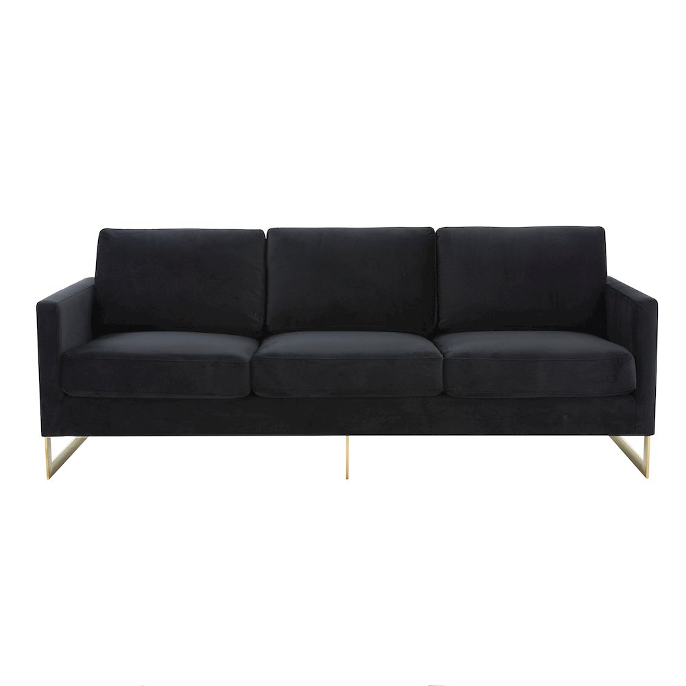 Lincoln Modern Mid-Century Upholstered Velvet Sofa with Gold Frame. Picture 5