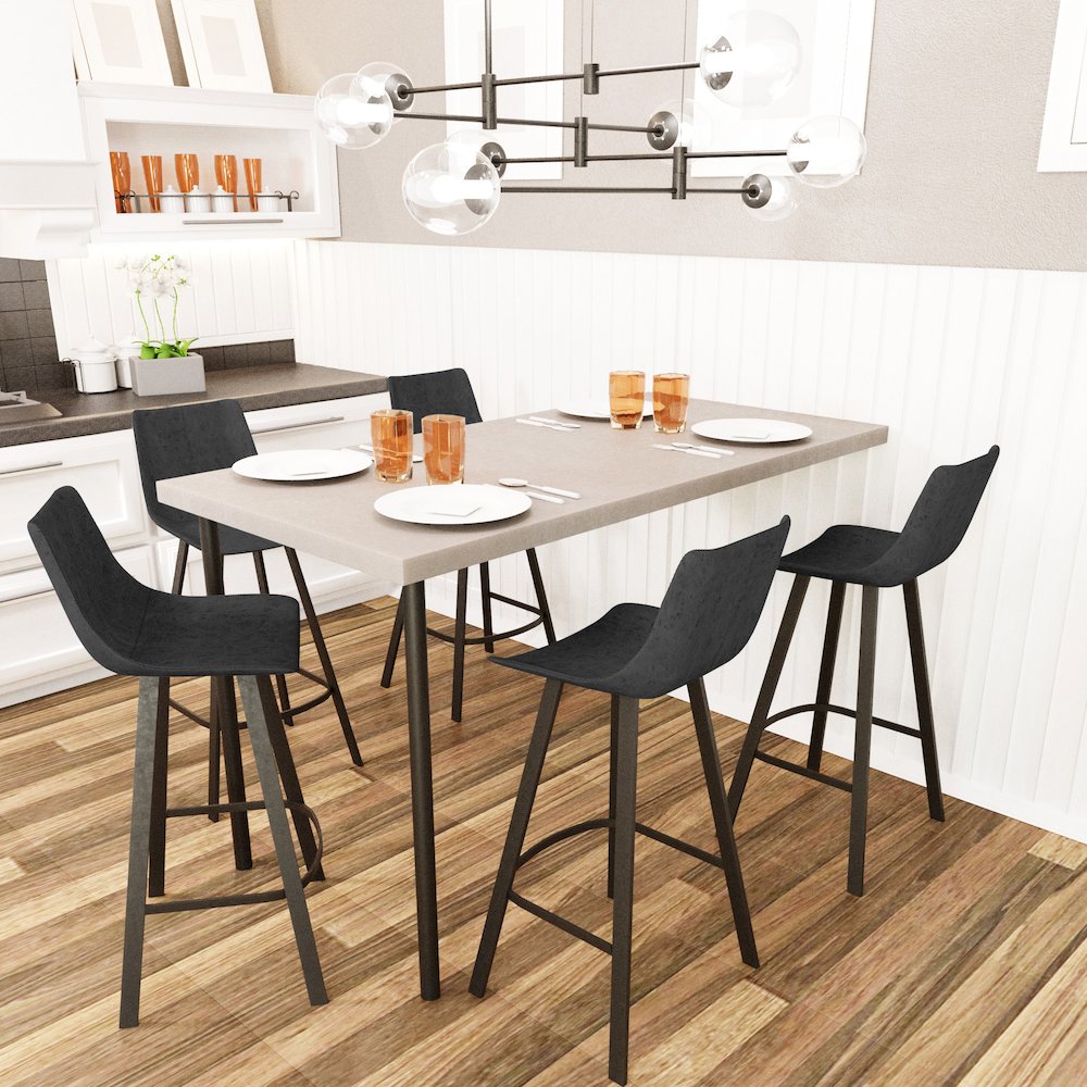 Elland Modern Upholstered Leather Bar Stool With Iron Legs & Footrest Set of 2. Picture 2