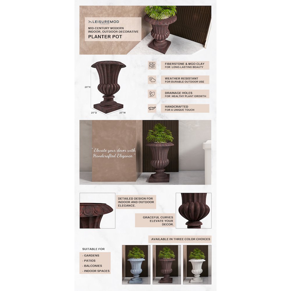 Lotus Series Poly Stone Planter in Brown, 20 Dia, 28 High. Picture 22