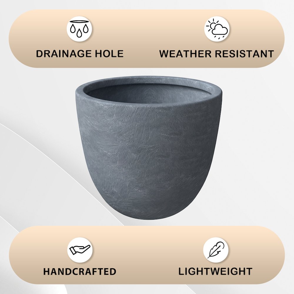 Dahlia Series Poly Stone Planter in Aged Concrete 14.4 Dia, 10.8 High. Picture 2