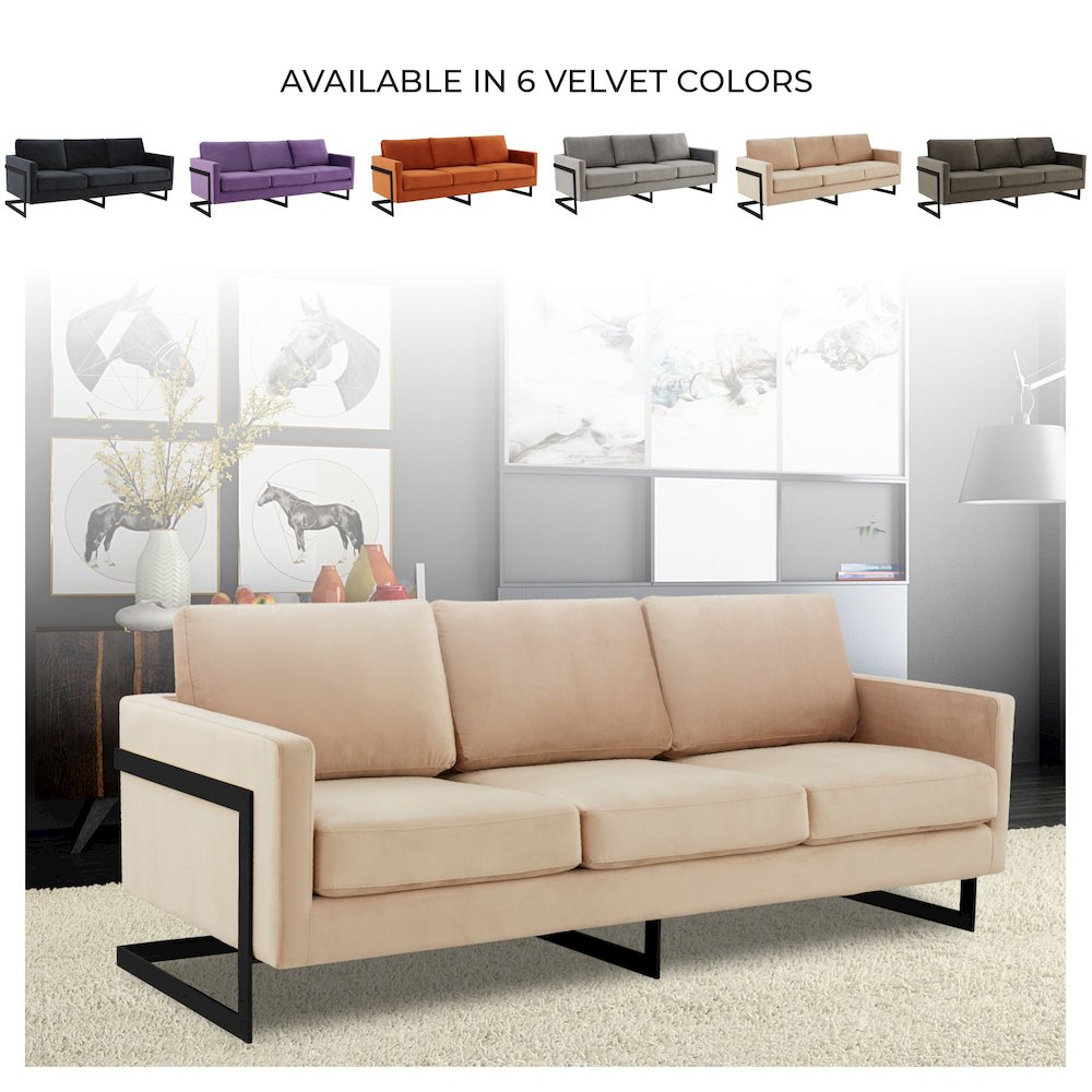 Lincoln Beige Velvet Sofa With Black Frame. Picture 5