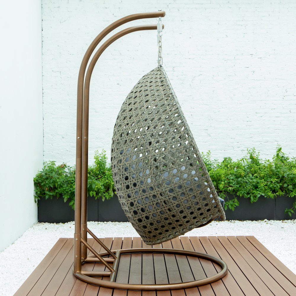 Beige Wicker Hanging 2 person Egg Swing Chair. Picture 7