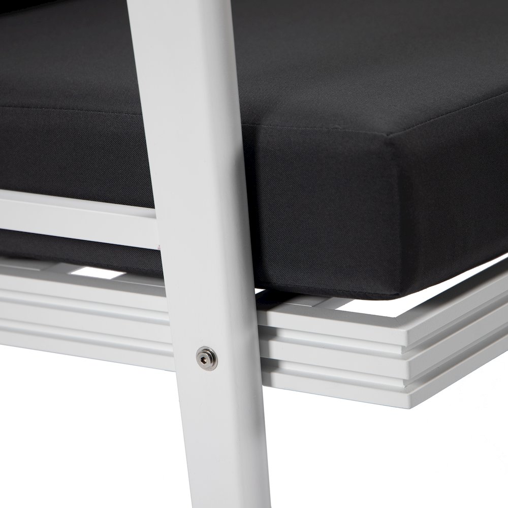 Walbrooke Outdoor Patio White Aluminum Armchairs With Cushions Set in Charcoal. Picture 5