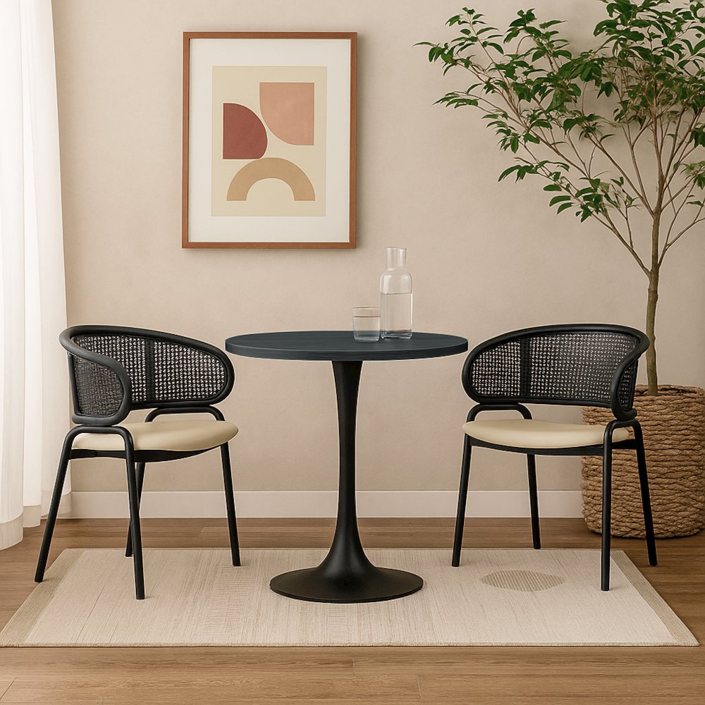 Bristol Dining table, Black Base with 36 Round Marbleized Black MDF top. Picture 5