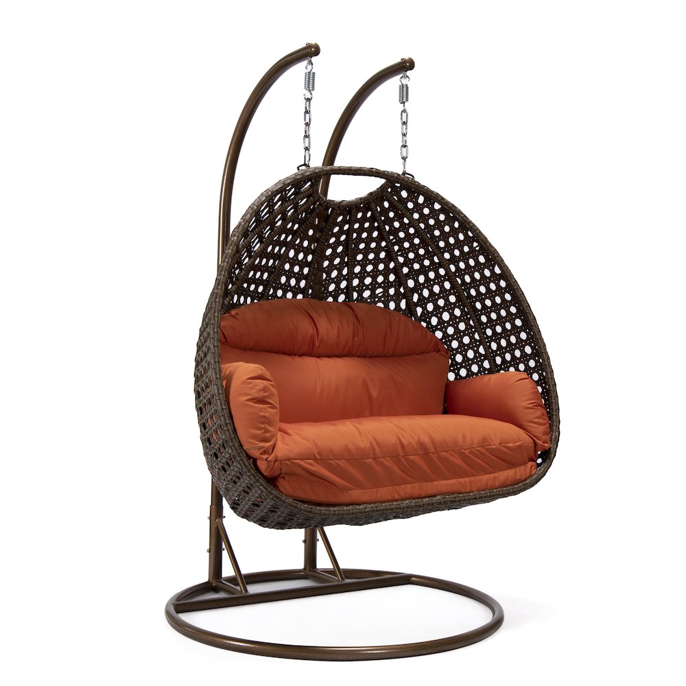 Mendoza Dark Brown Wicker Hanging 2 person Egg Swing Chair. Picture 2