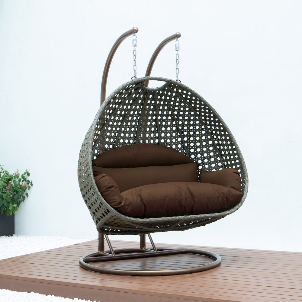 Beige Wicker Hanging 2 person Egg Swing Chair. Picture 5