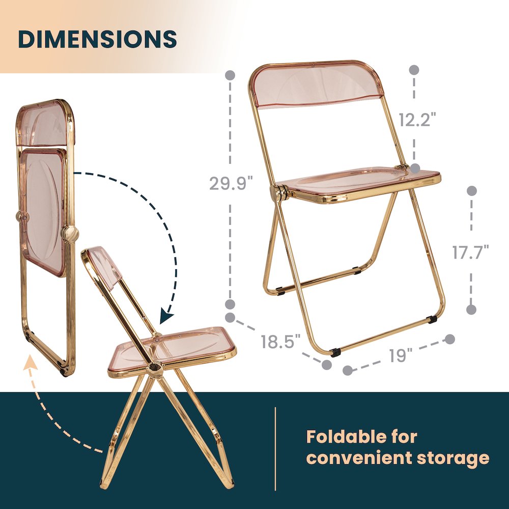 Lawrence Acrylic Folding Chair With Gold Metal Frame. Picture 7