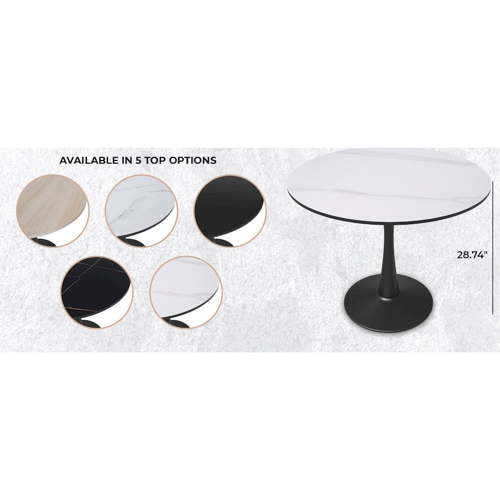 Bristol 31" round dining table Black base with White Sintered stone Top. Picture 14