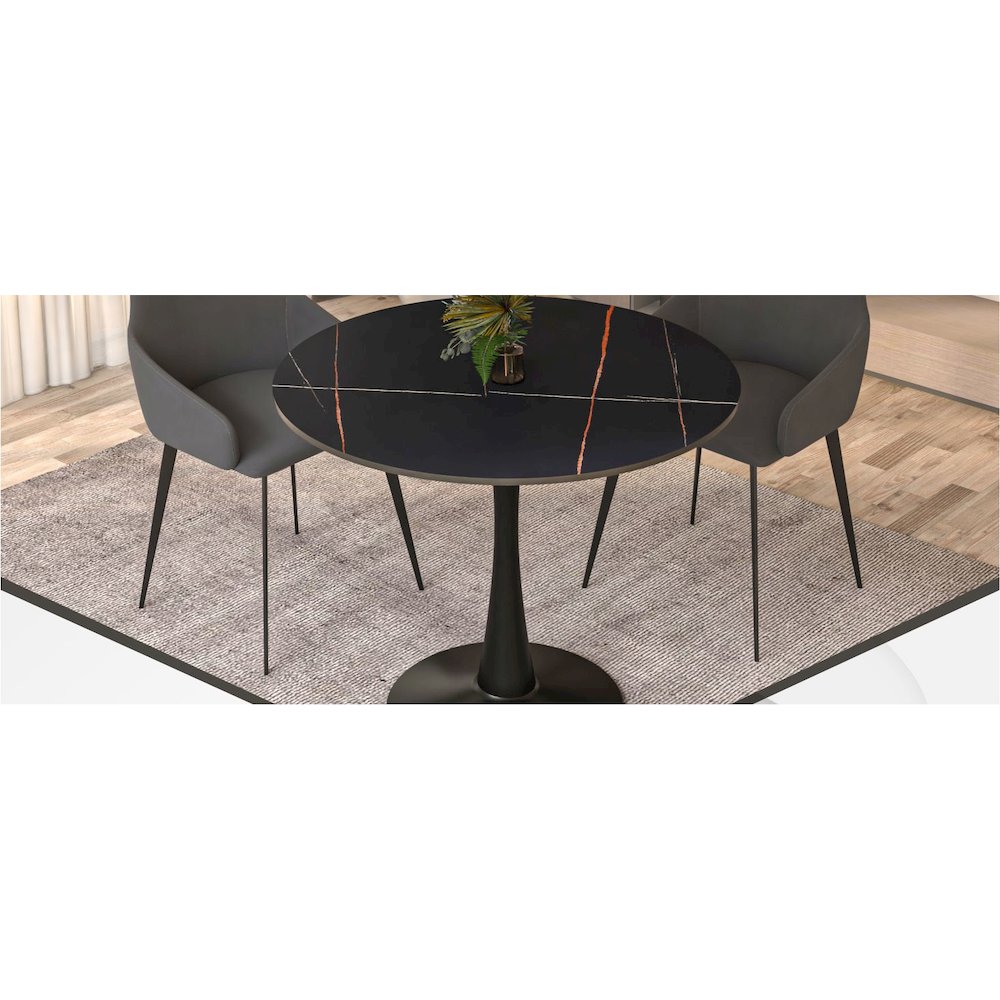 Bristol 35" round dining table Black base with Black Sintered stone Top. Picture 32