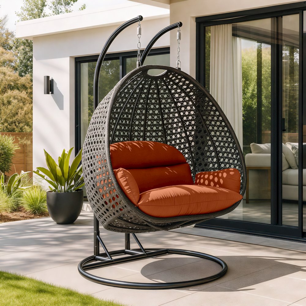 Charcoal Wicker Hanging 2 person Egg Swing Chair. Picture 11