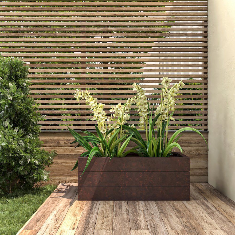 Oasis Series Rectangle Poly Stone Planter in Brown 15.7" x 13.8"   35.8 Long. Picture 5