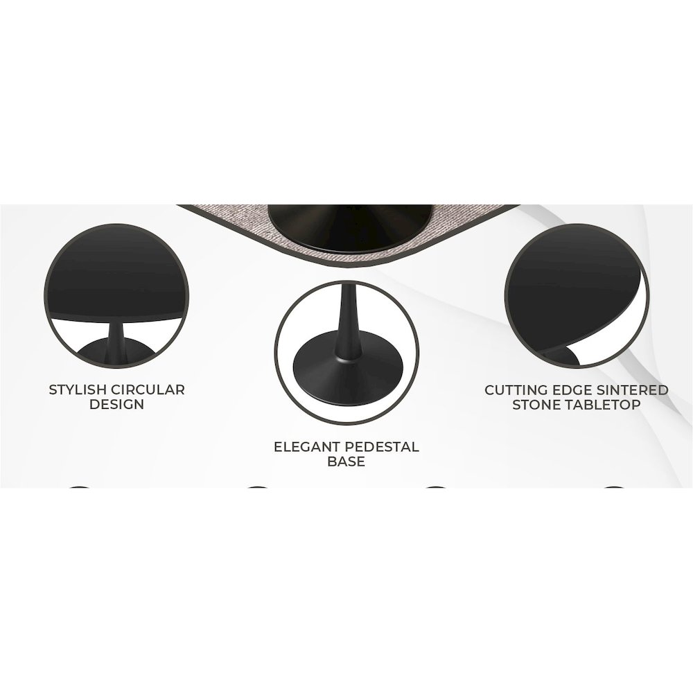 Bristol 35" round dining table Black base with Black Sintered stone Top. Picture 30