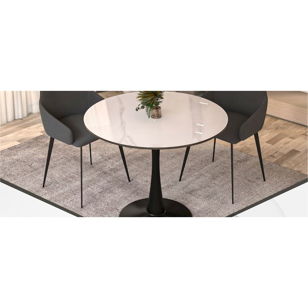 Bristol 35" round dining table Black base with White Sintered stone Top. Picture 27