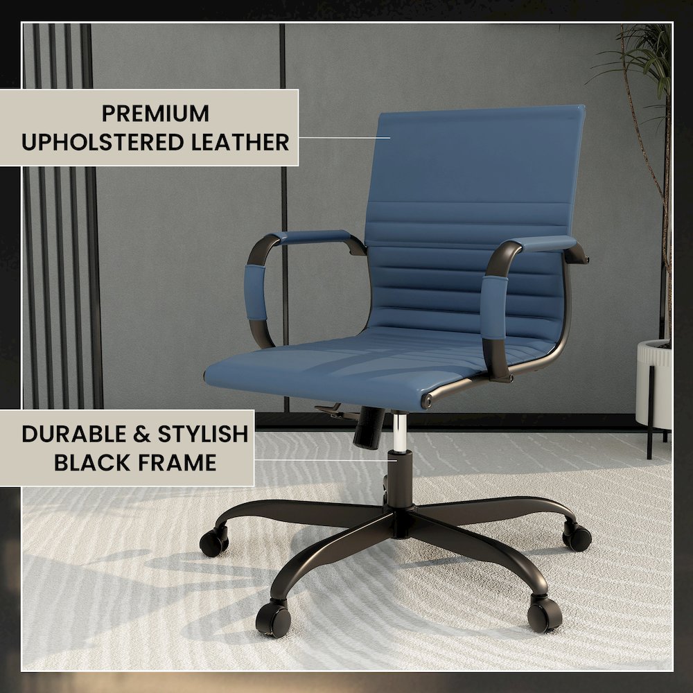 Harris Leather Office Chair in Blue With Black Frame. Picture 7