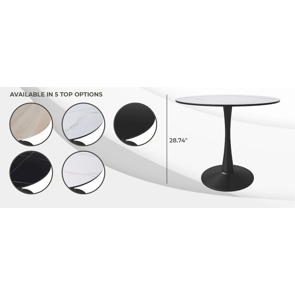 Bristol 35" round dining table Black base with White Sintered stone Top. Picture 14