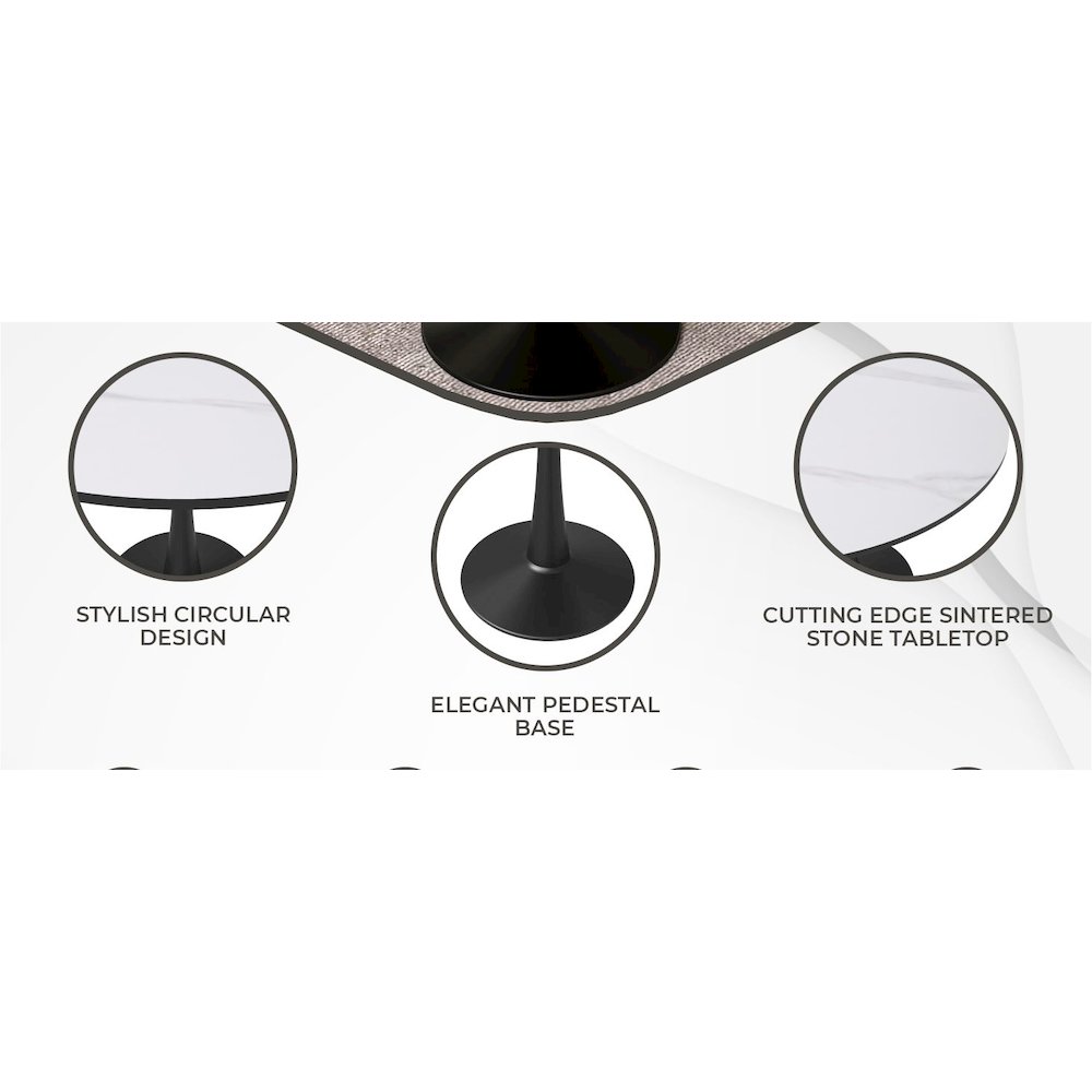 Bristol 35" round dining table Black base with White Sintered stone Top. Picture 25