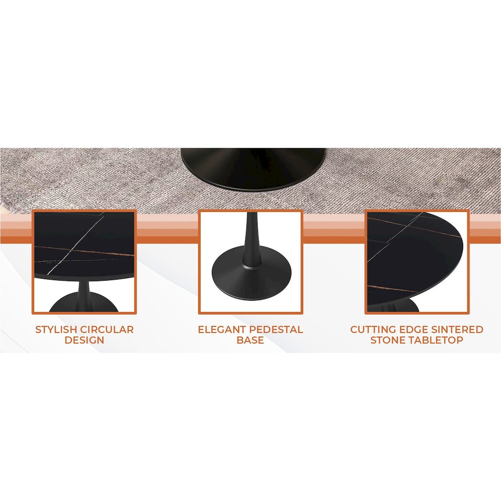 Bristol 40" round dining table Black base with Black Sintered stone Top. Picture 30