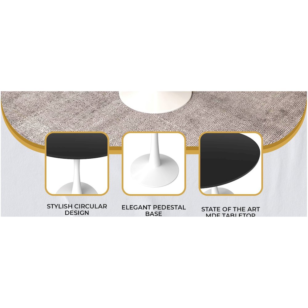 Leisyremod Bristol 24" Round Dining Table White base with Black top. Picture 21