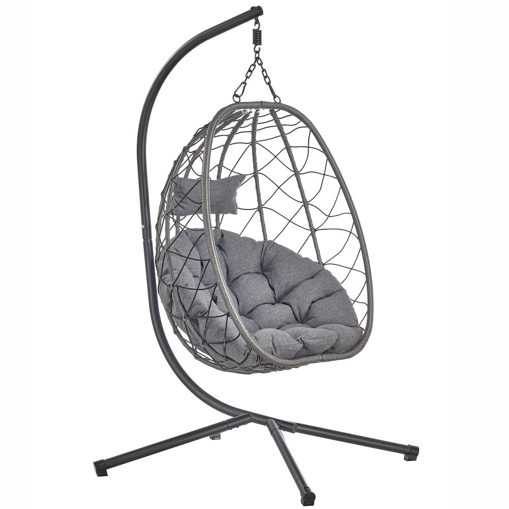 Summit Series Outdoor Egg Swing Chair In Black With CHarcoal Cushions. Picture 2
