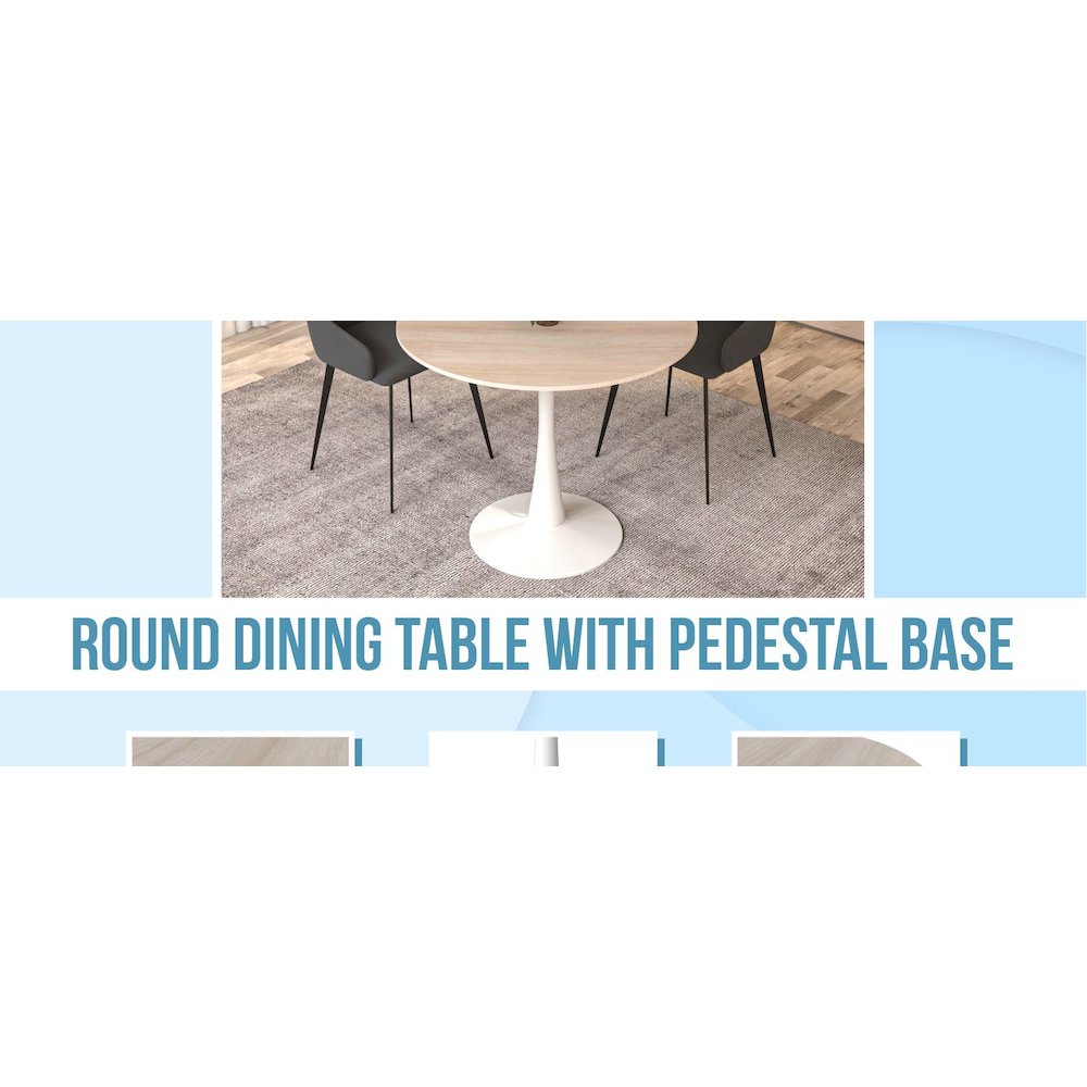 Bristol 35" round dining table White base with marbled MDF top. Picture 36