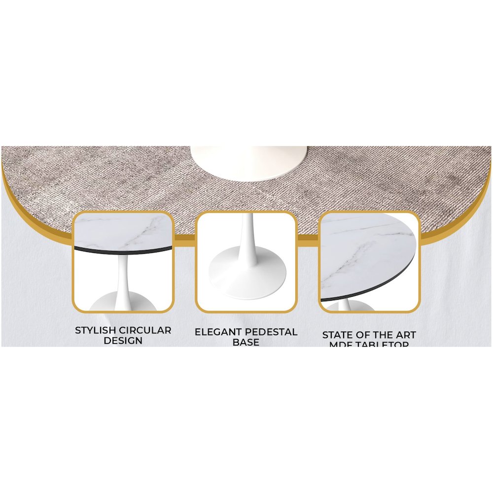Bristol 24" round dining table White base with marbled MDF top. Picture 29