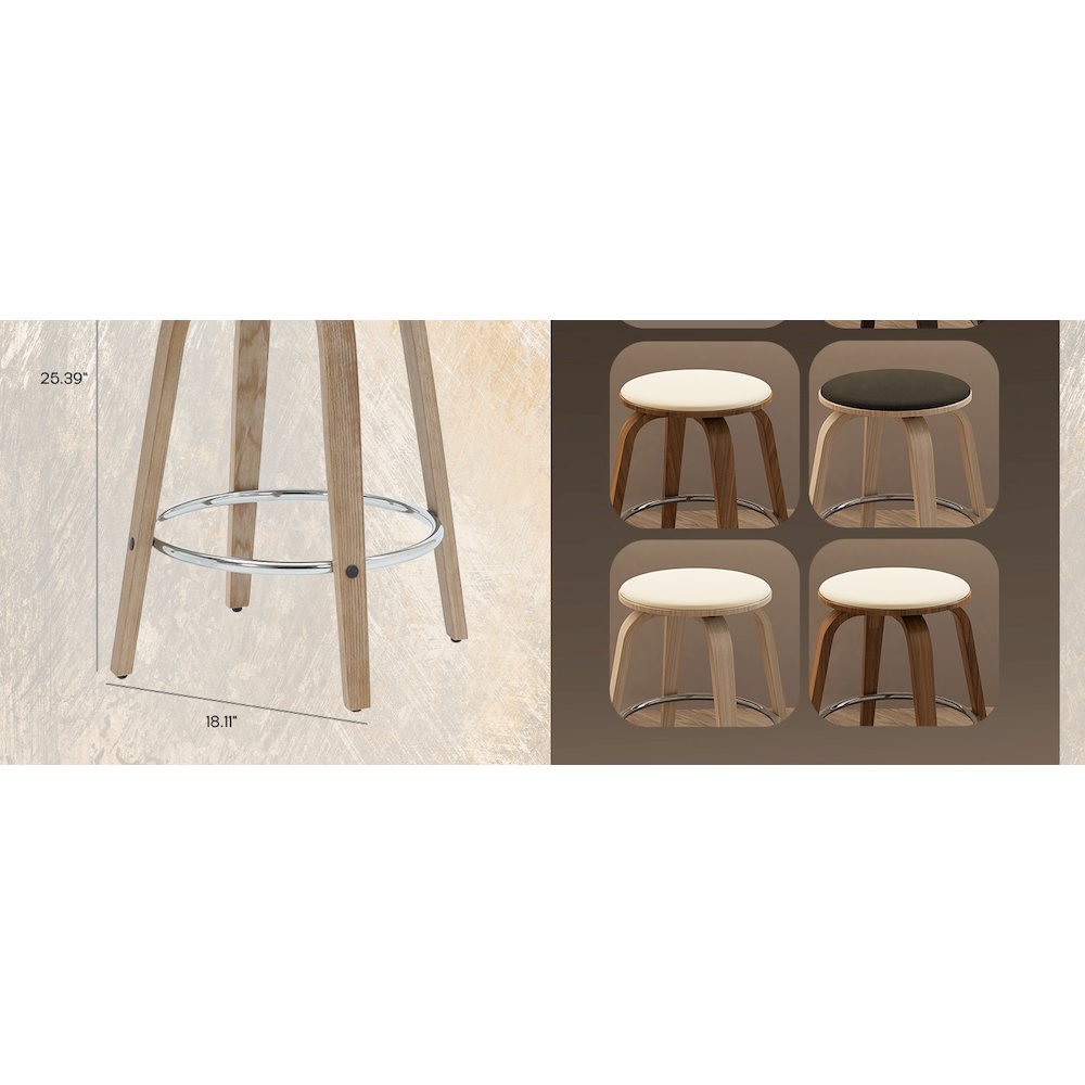 Wooden Counter Stool Pelya Collection Modern Style Washed Walnut color in Taupe. Picture 28
