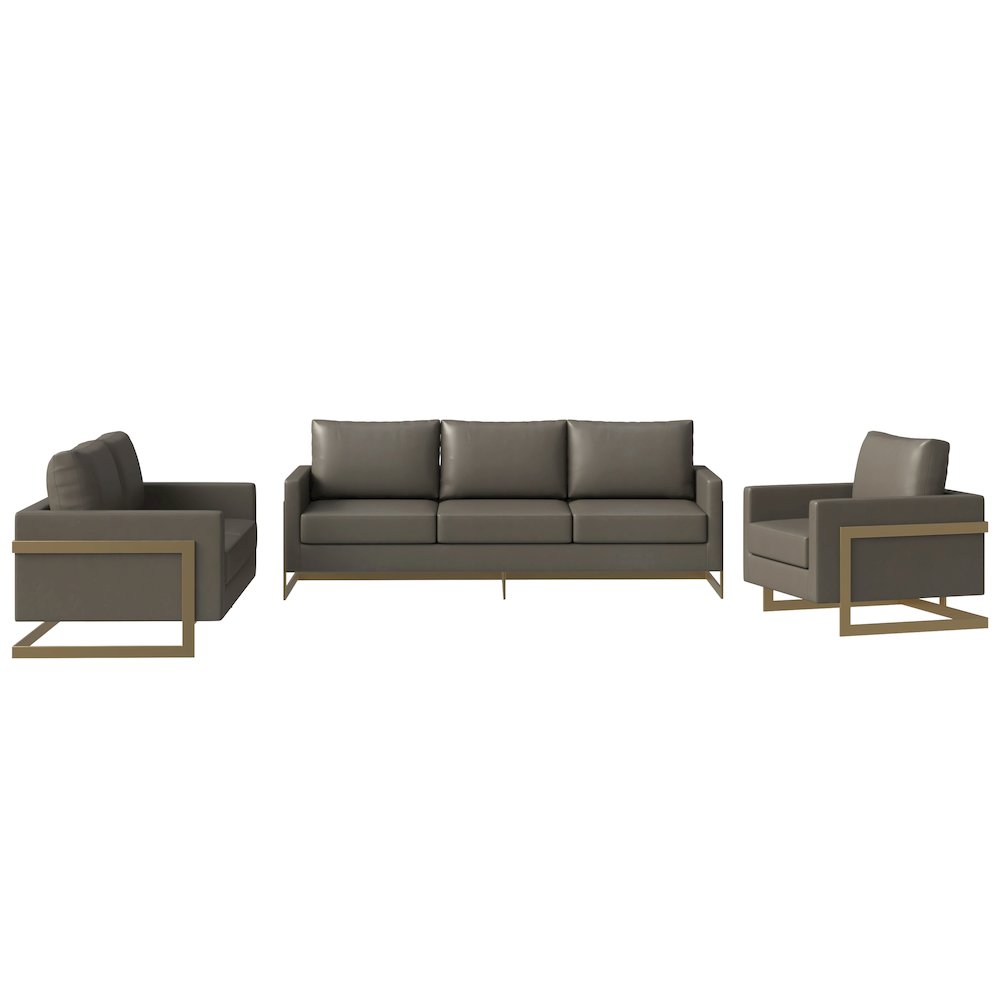 Lincoln 3-Piece Velvet Living Room Sofa Set With Gold Frame Grey. Picture 2