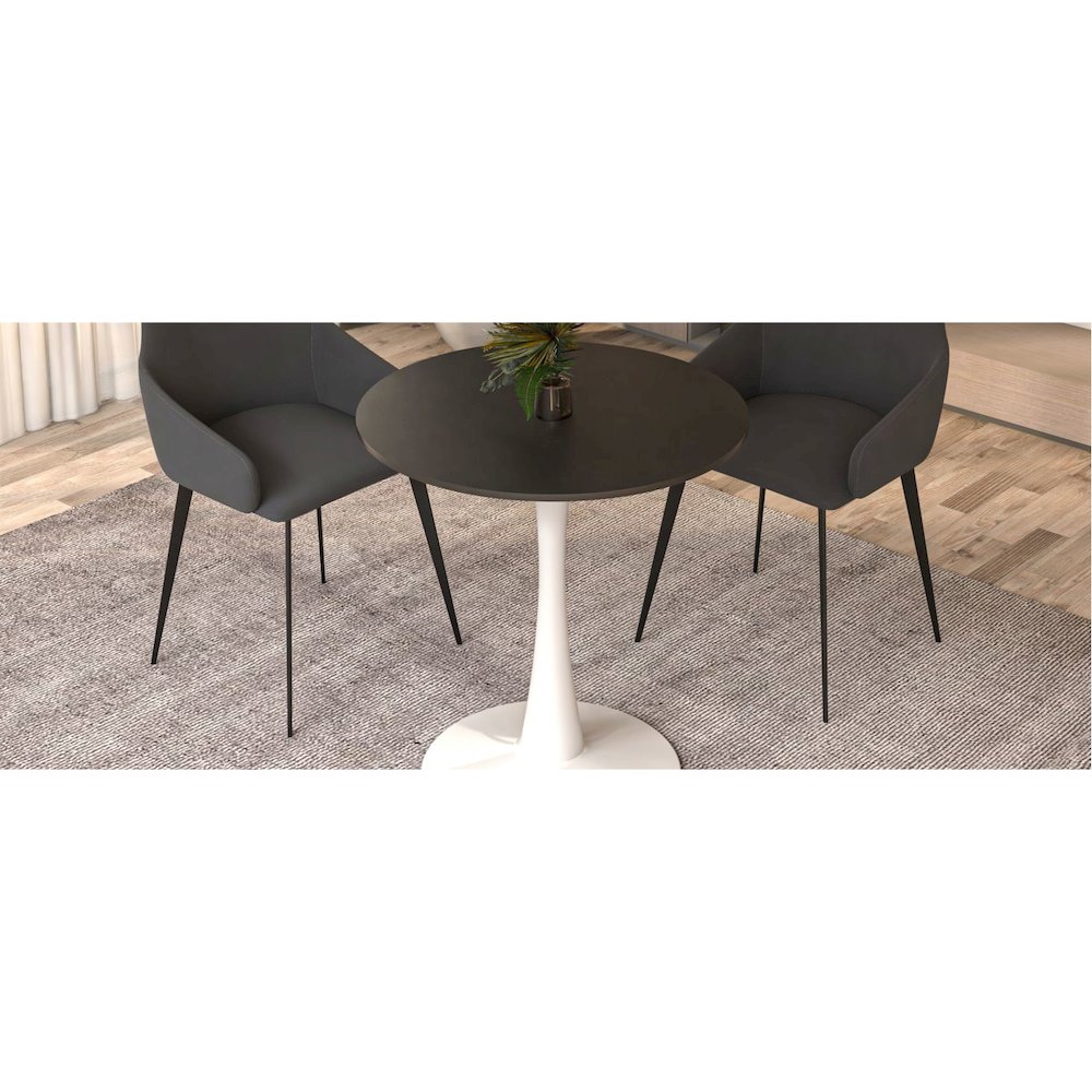 Leisyremod Bristol 27" Round Dining Table White base with Black top. Picture 23