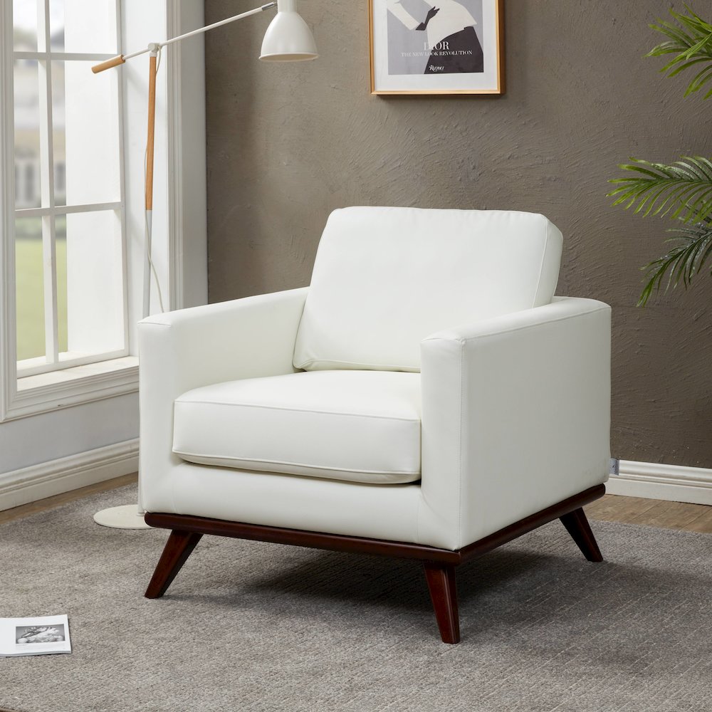 Chester Modern Leather Accent Arm Chair With Birch Wood Base. Picture 3