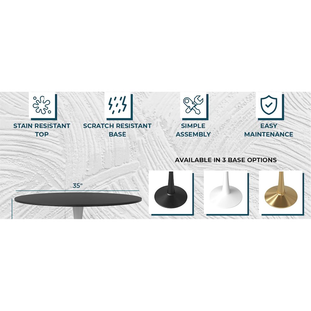 Bristol, 40" Round dining table in White Base with Blacktop. Picture 31