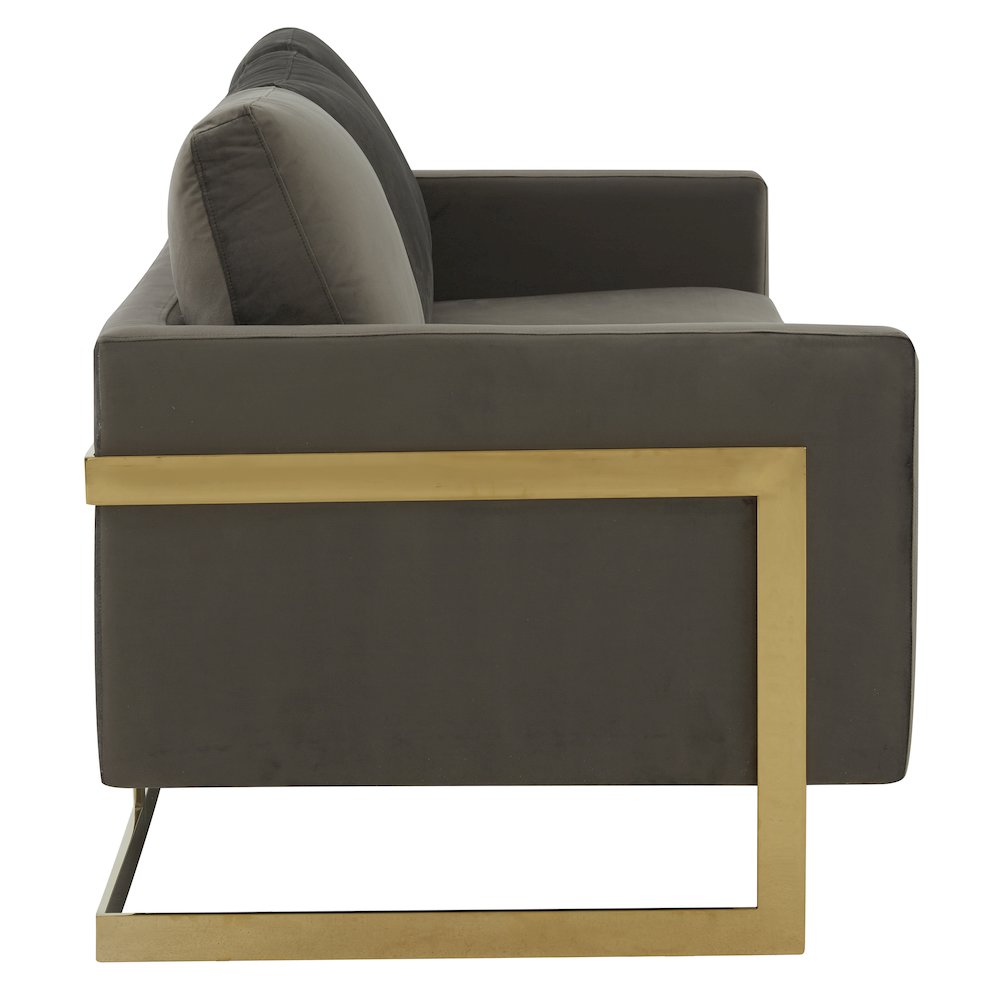 Lincoln Modern Mid-Century Upholstered Velvet Sofa with Gold Frame. Picture 6