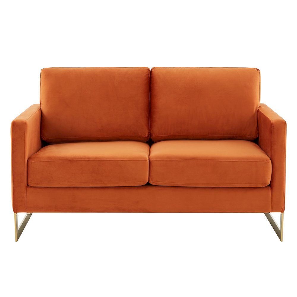 Lincoln Modern Mid-Century Upholstered Velvet Loveseat with Gold Frame. Picture 5