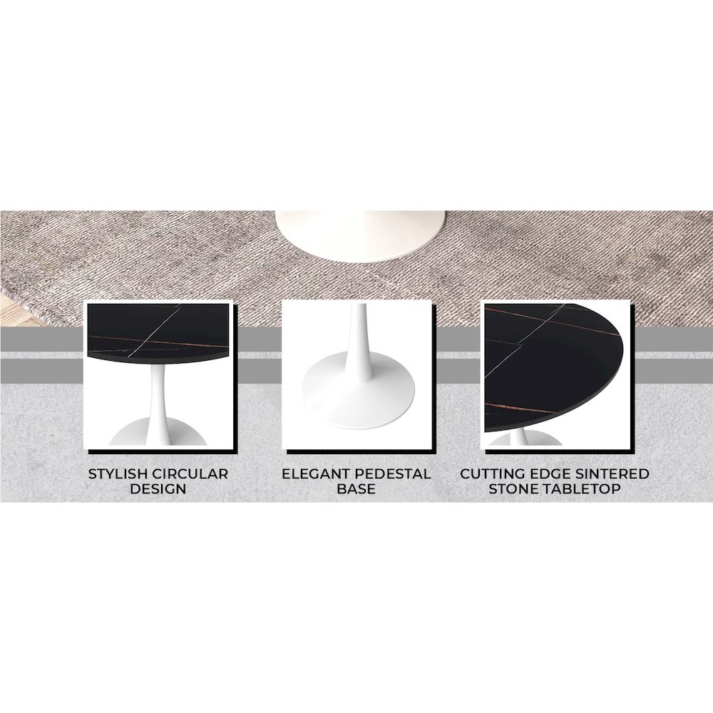 Bristol 31" round dining table White base with Black Sintered stone Top. Picture 31