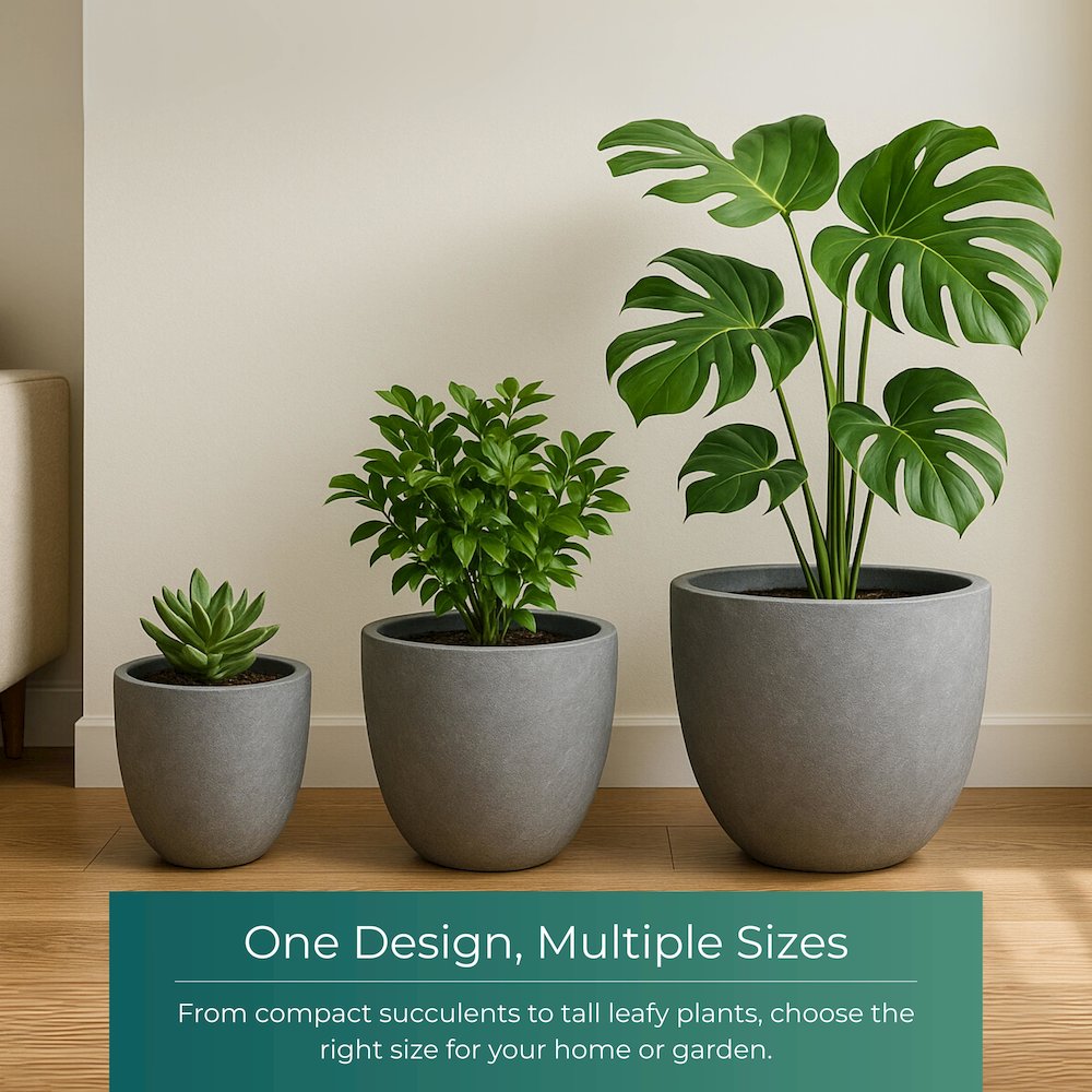 Dahlia Series Poly Stone Planter in Aged Concrete 17.5 Dia, 13.6 High. Picture 21