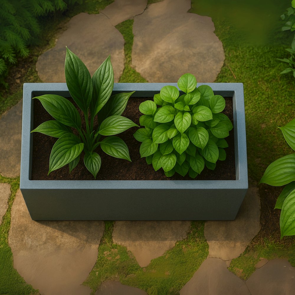 Bloom Series Poly Stone Planter 9" , 19.7" Long In Aged Concrete. Picture 18