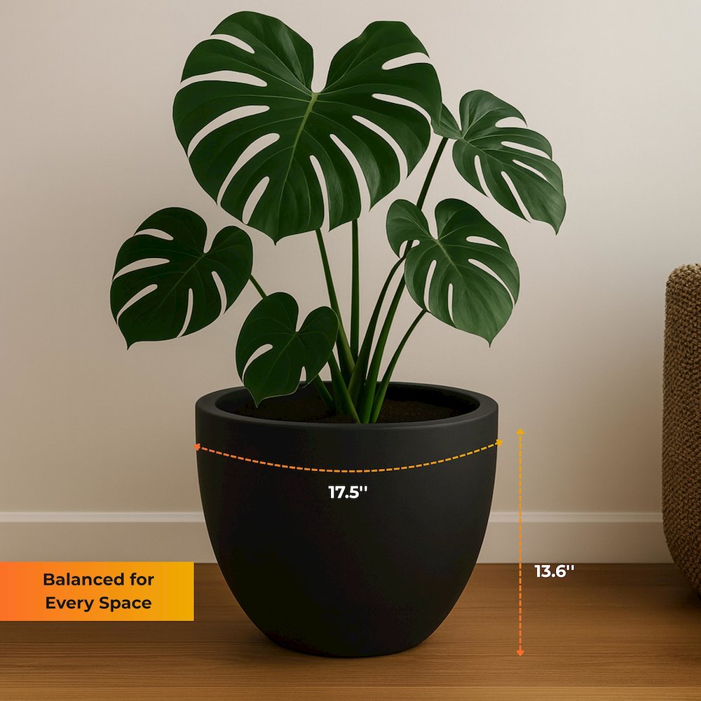 Dahlia Series Poly Stone Planter in Black 17.5 Dia, 13.6 High. Picture 20