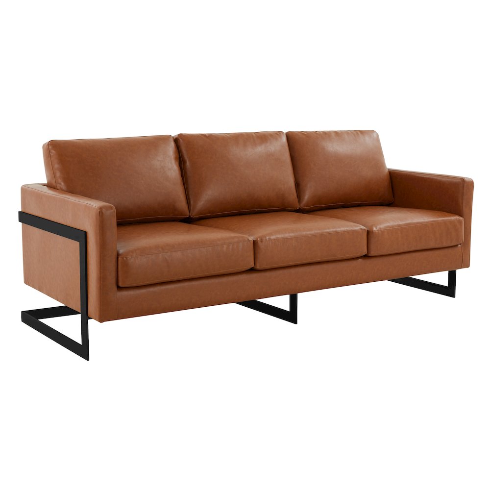 Lincoln Brown Leather Sofa With Black Frame. Picture 7