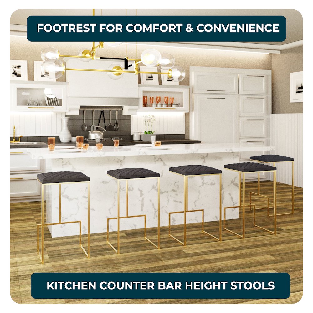 Quincy Quilted Stitched Leather Bar Stools With Gold Metal Frame. Picture 13