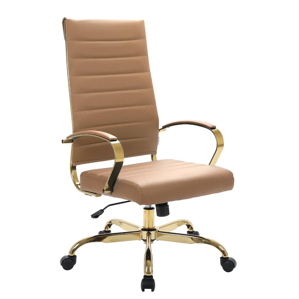 Benmar High-Back Leather Office Chair With Gold Frame. Picture 1