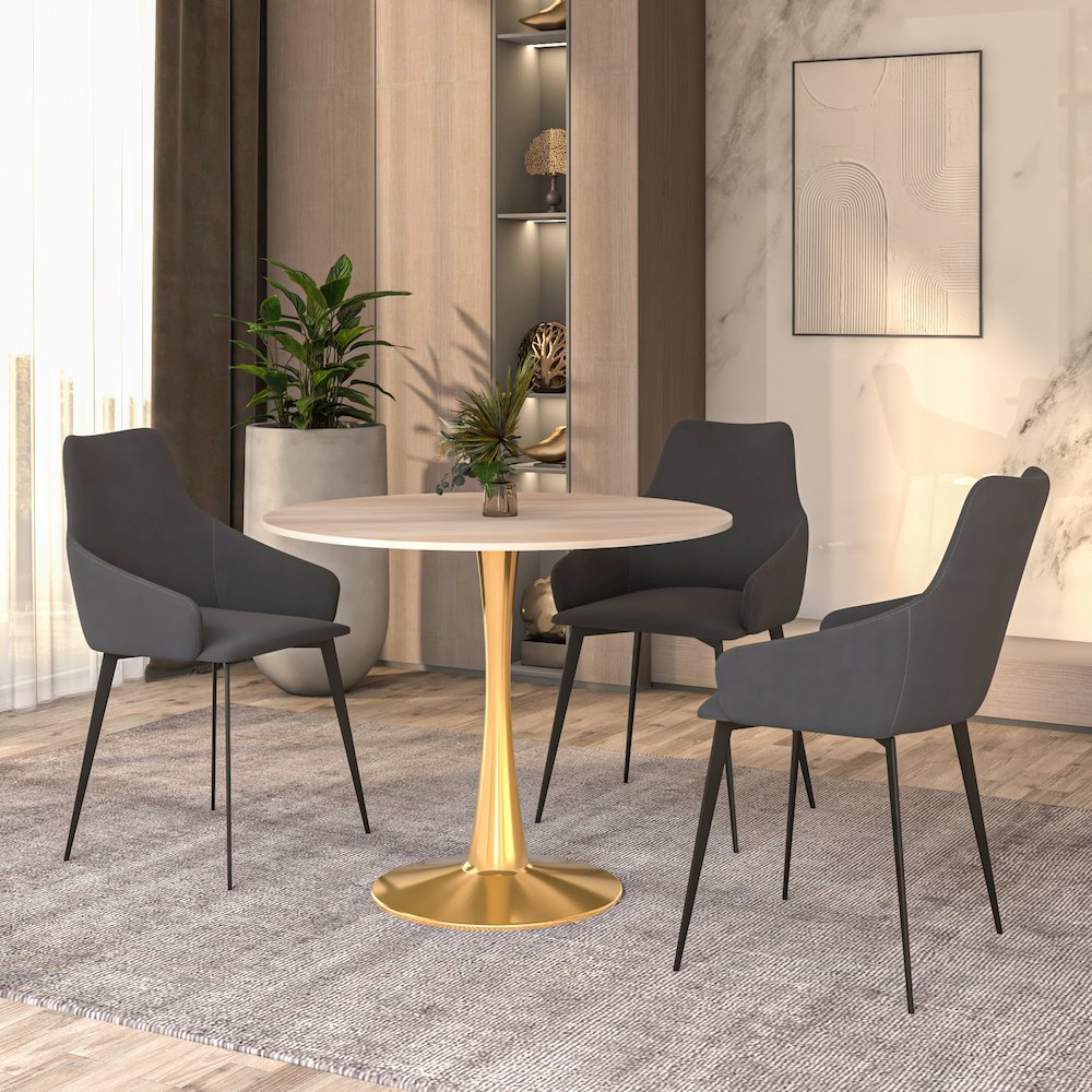 Bristol 31" Round Dining Table Gold Base with Sintered Stone Natural Wood Top. Picture 3