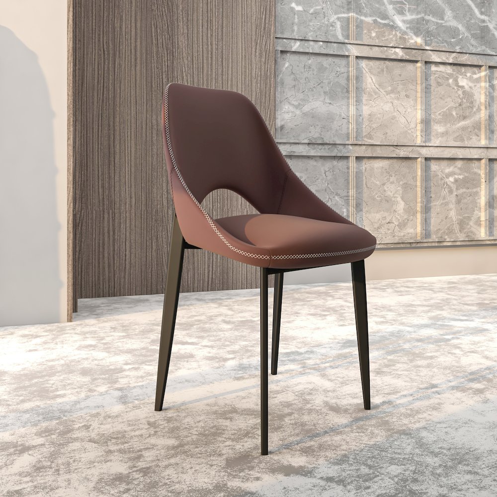 Amalfi Collection Fabric Modern Dining Chair in Plum Purple - Set of 2. Picture 2