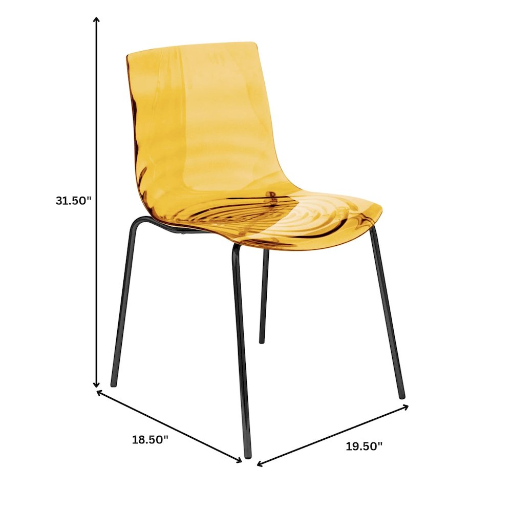 Astor Water Ripple Design Dining Chair in Black Base Orange Seat Set of 2. Picture 1