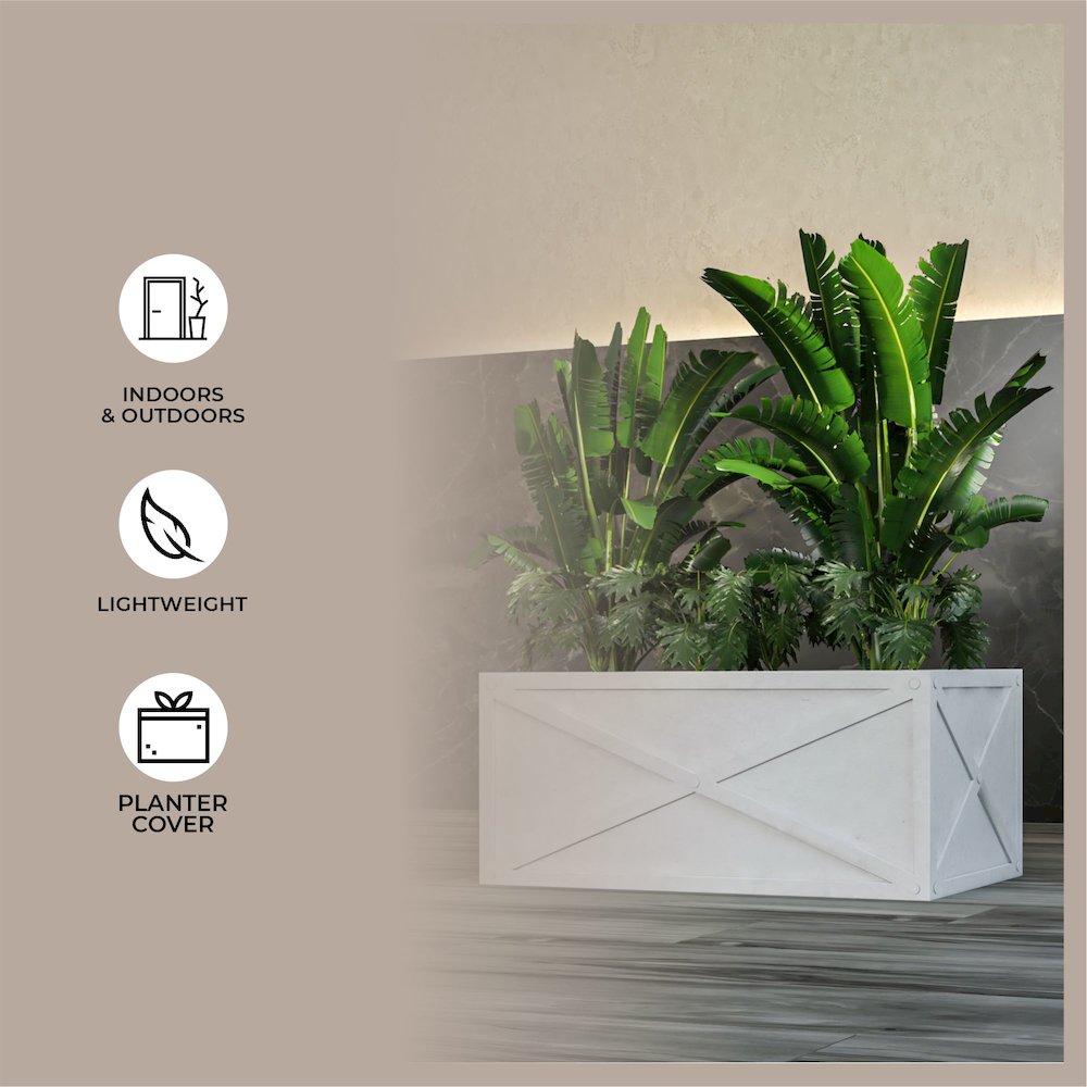 Bonsai Series Rectangle Poly Stone Planter in White 14.6 x 13 30 Long. Picture 21