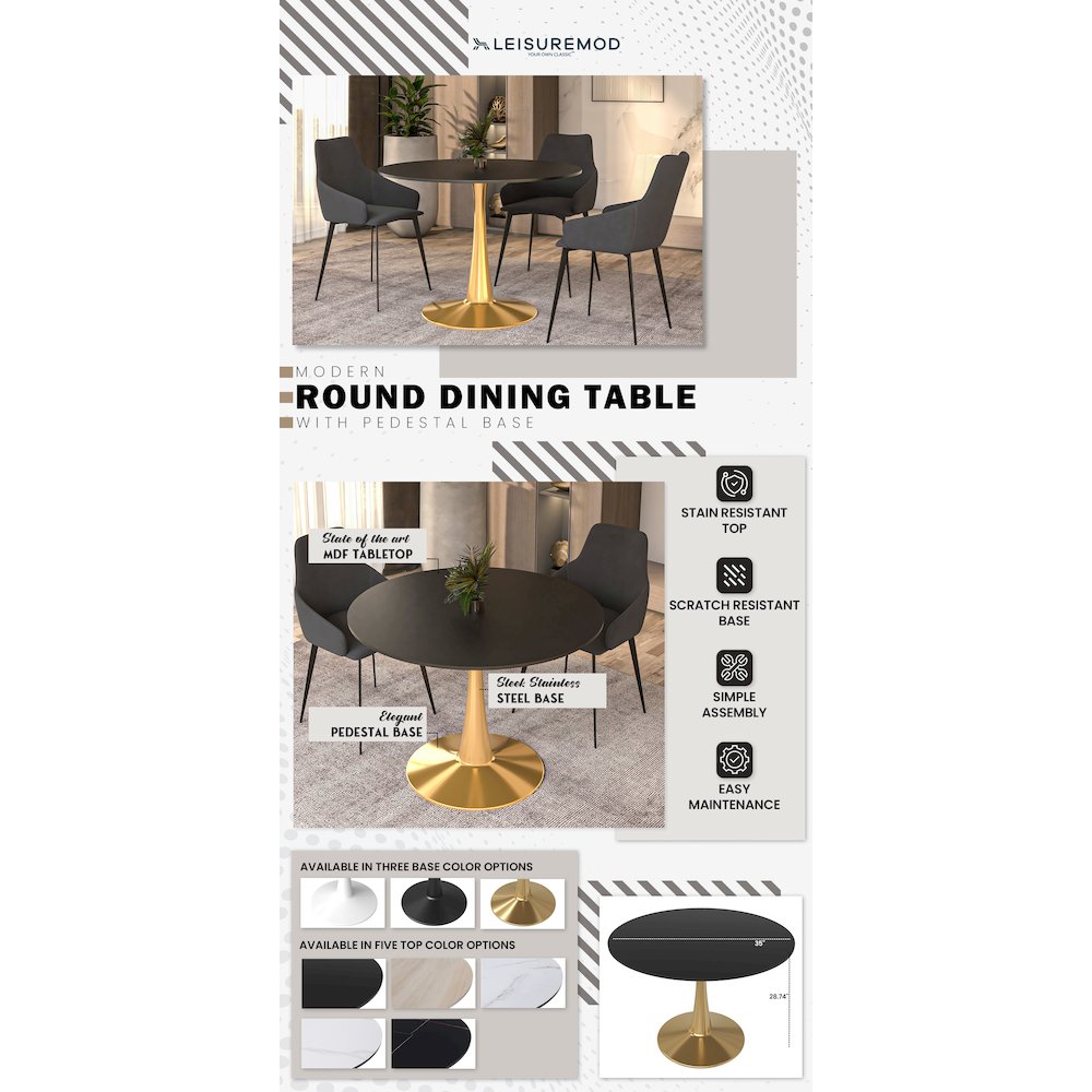 Bristol 40" round dining table Gold Base With Black Top. Picture 24