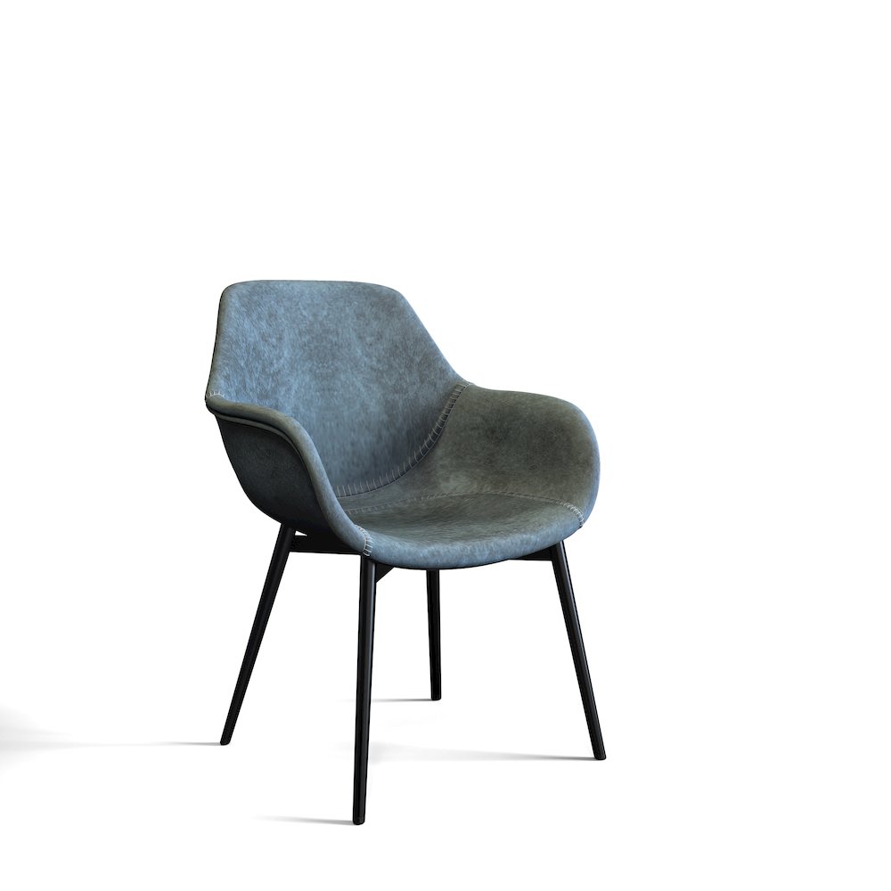 Markley Modern Leather Dining Arm Chair With Metal Legs. Picture 40